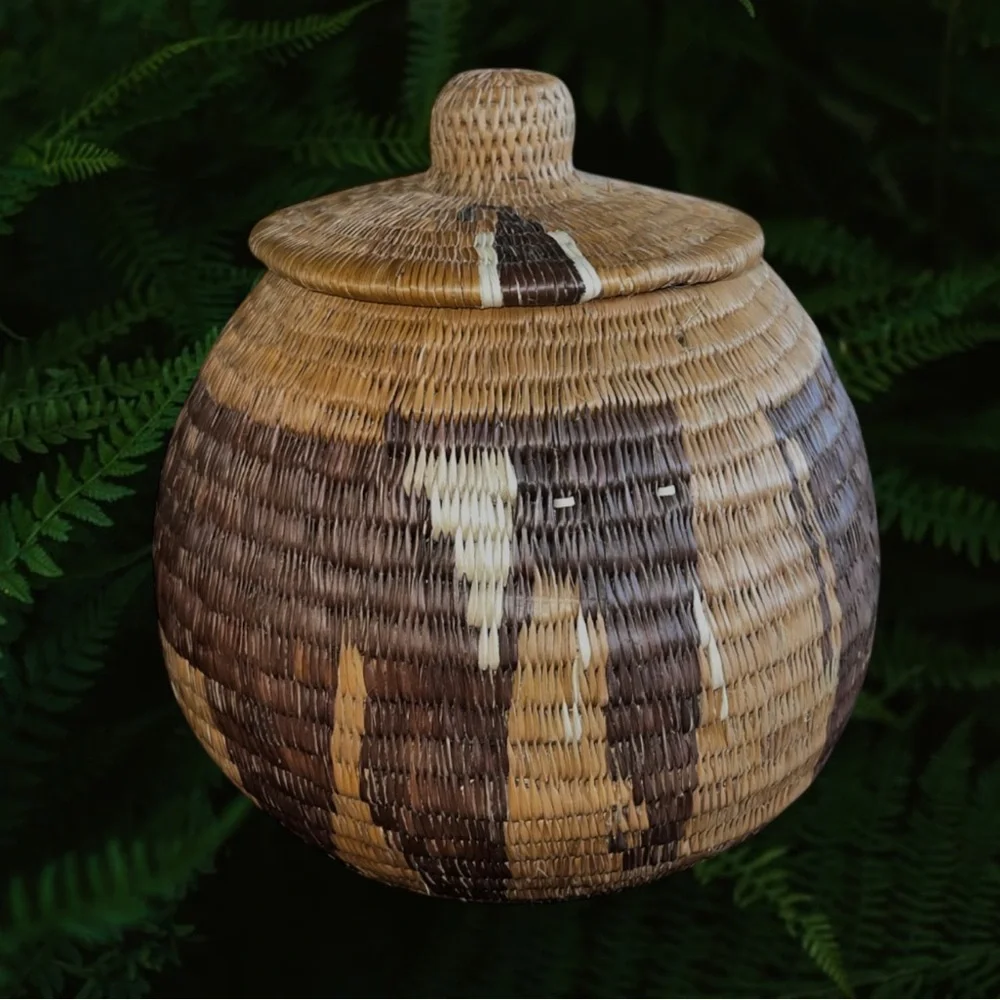 World Wild Life Yikote Elephants Handmade Grass Basket With Lid Botswana VGUC